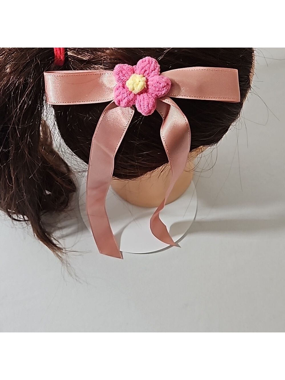 Handmade Crochet Flower Alligator Clip Pink Hair Accessory - Picture 13 of 17